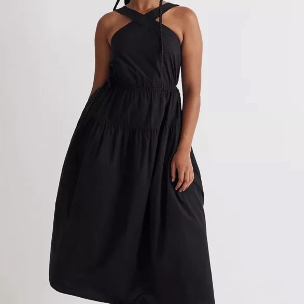 Madewell Poplin Halter Tiered Midi Dress